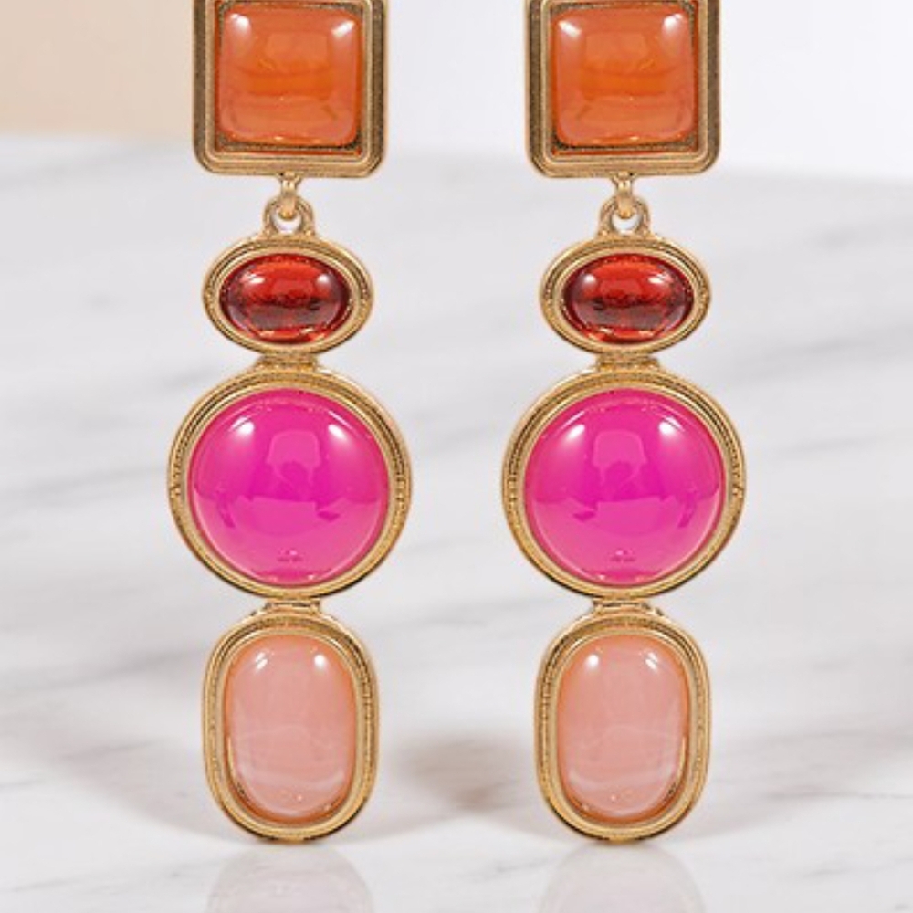 Elegant Gold and Pink Drop Earrings